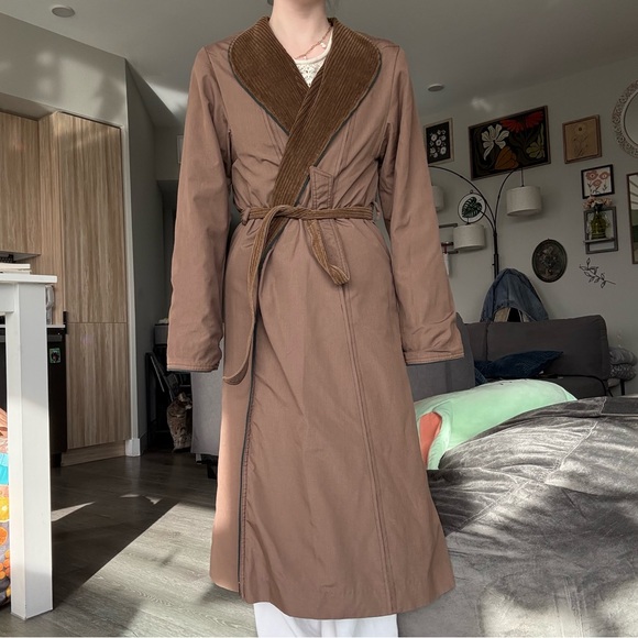 Vintage corduroy tie waist trench coat reversible collared neckline - Picture 4 of 6